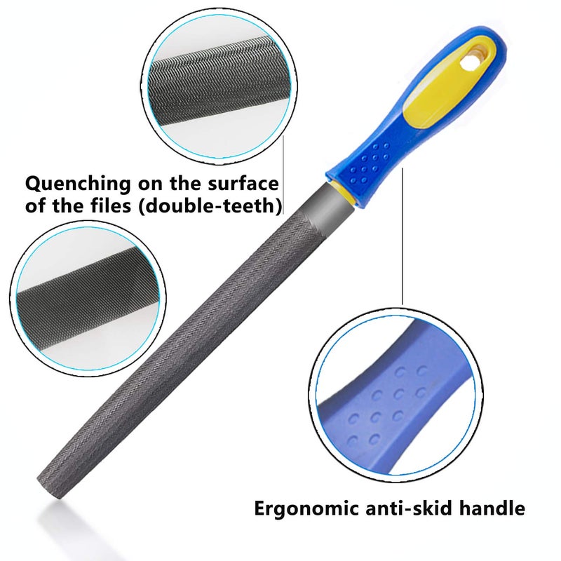 KALIM 8 Inch Half-Round Hand File with High Carbon Hardened Steel, Ergonomic Grip, Plastic Non-Slip Handle â€¦ - Image 3
